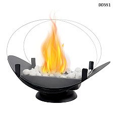 Σχεδιαστικό τζάκι βιοαιθανόλης με στρογγυλό γυαλί και λευκές διακοσμητικές πέτρες – DD551